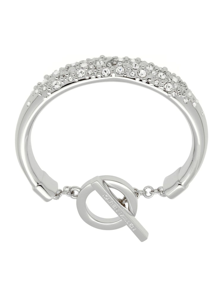 Karen Millen Silver Tone Encrusted Hoops & T-Bar Bangle Set - Image 4 of 4