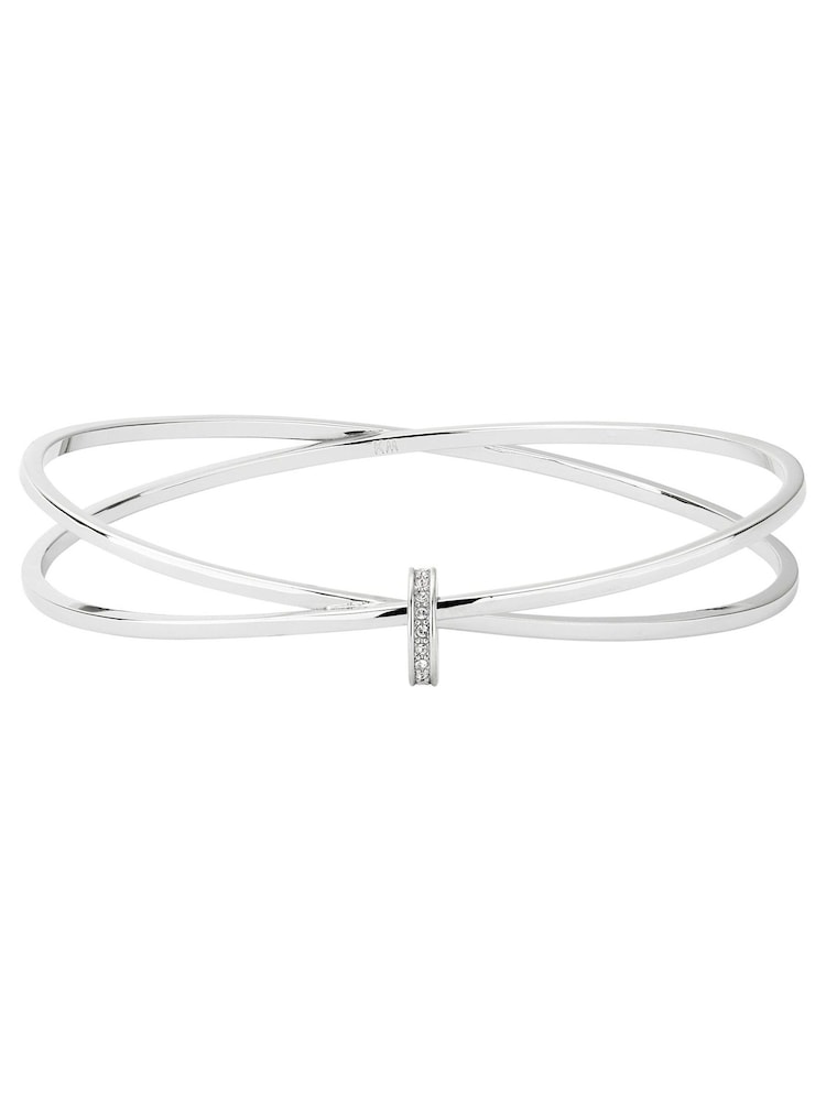 Karen Millen Silver Tone Oval Pavé Chain Bangle - Image 2 of 3