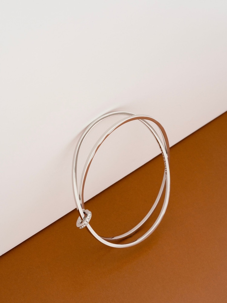 Karen Millen Silver Tone Oval Pavé Chain Bangle - Image 4 of 4
