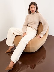 Lipsy Neutral High Neck Cable Knit Blouson Sleeve Jumper - Image 5 of 6