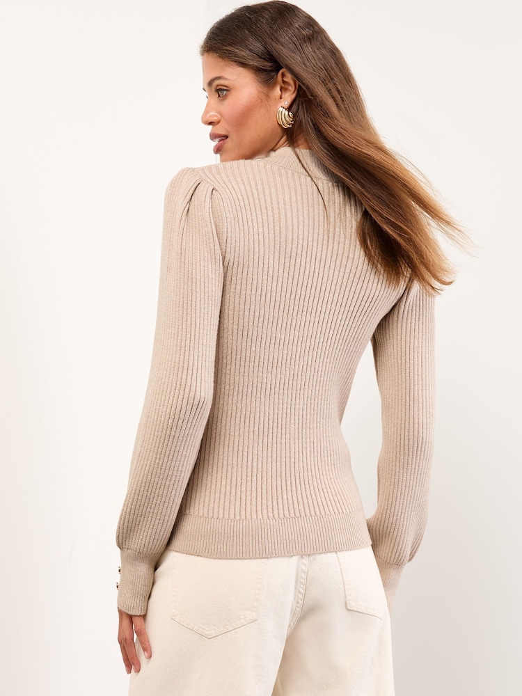 Lipsy Neutral High Neck Cable Knit Blouson Sleeve Jumper - Image 6 of 6