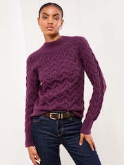 Lipsy Berry Red High Neck Cable Knit Blouson Sleeve Jumper - Image 3 of 4