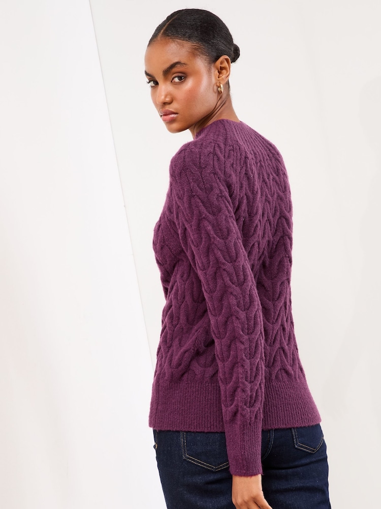 Lipsy Berry Red High Neck Cable Knit Blouson Sleeve Jumper - Image 4 of 4