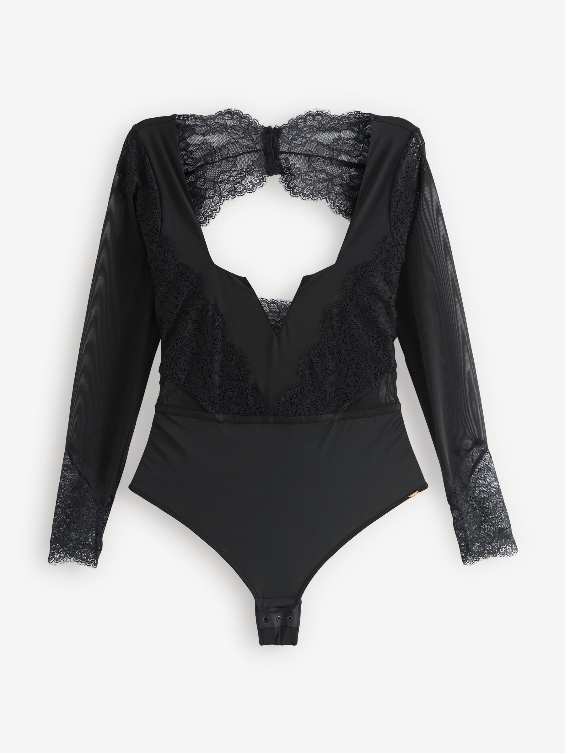 Buy Lipsy Black Lace Long Sleeve Sqaure Neck Bodysuit from Next