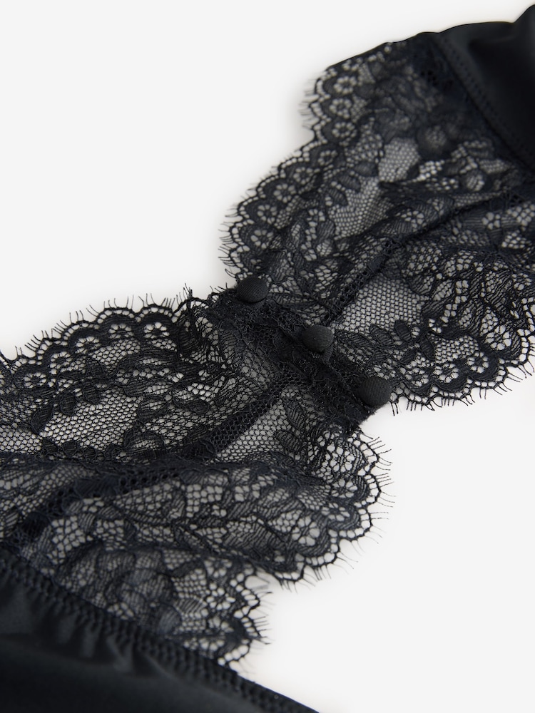 Lipsy Black Lace Long Sleeve Sqaure Neck Bodysuit - Image 9 of 9