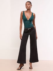 Lipsy Teal Lace Low Plunge Thong Bodysuit - Image 1 of 10