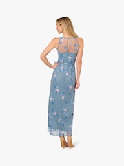 Adrianna Papell Blue Halter Embroider Maxi - Image 2 of 6