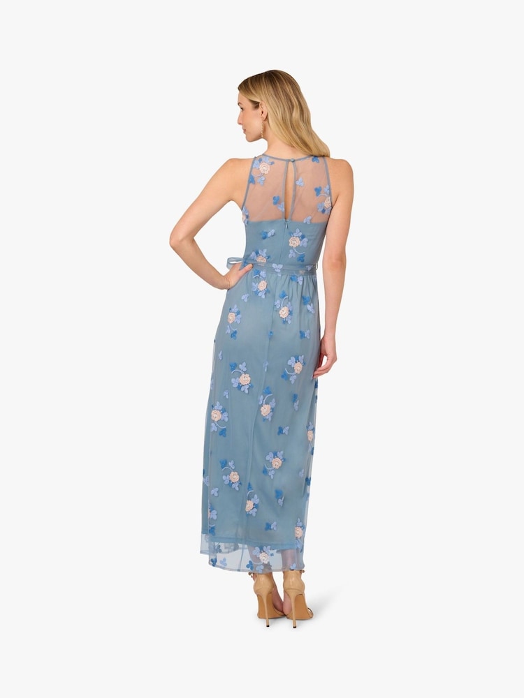 Adrianna Papell Blue Halter Embroider Maxi - Image 2 of 6