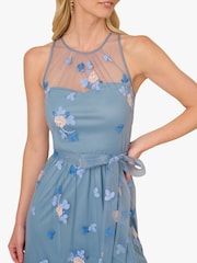 Adrianna Papell Blue Halter Embroider Maxi - Image 4 of 6