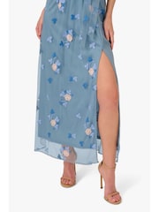 Adrianna Papell Blue Halter Embroider Maxi - Image 5 of 6