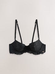 Lipsy Black Ruffle Sequin Lace Padded Plunge Bra - Image 5 of 7