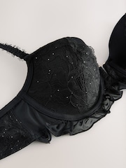 Lipsy Black Ruffle Sequin Lace Padded Plunge Bra - Image 6 of 7