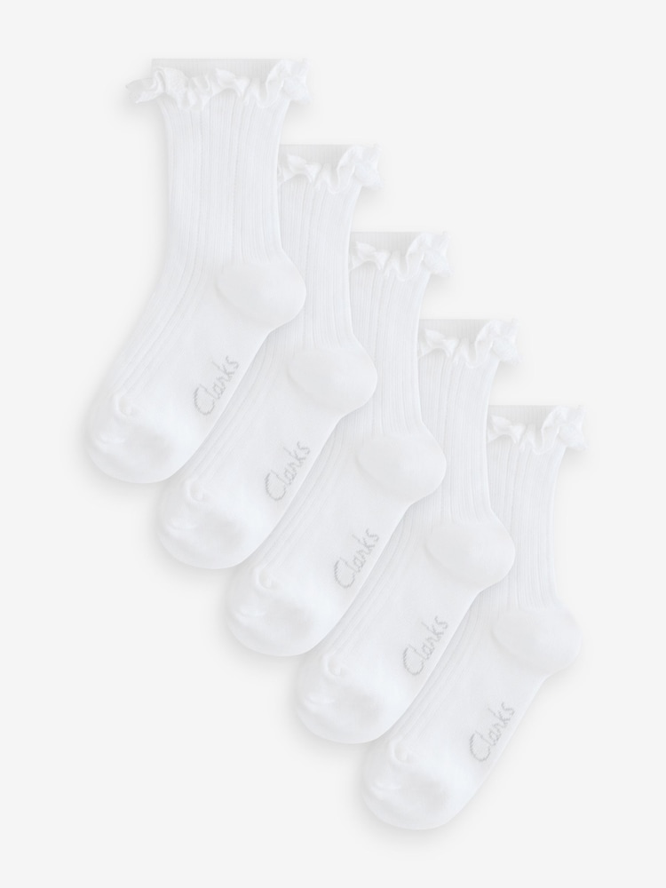 Blanco - Clarks Girls Frill School Socks 5 Pack - Imagen 1 de 8