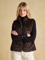 Joules Reversible Faux Fur Black & Brown Padded Gilet - Image 3 of 11