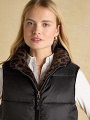 Joules Reversible Faux Fur Black & Brown Padded Gilet - Image 7 of 11