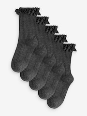 Clarks Grey Girls Frill School Socks 5 Pack - Image 1 of 6
