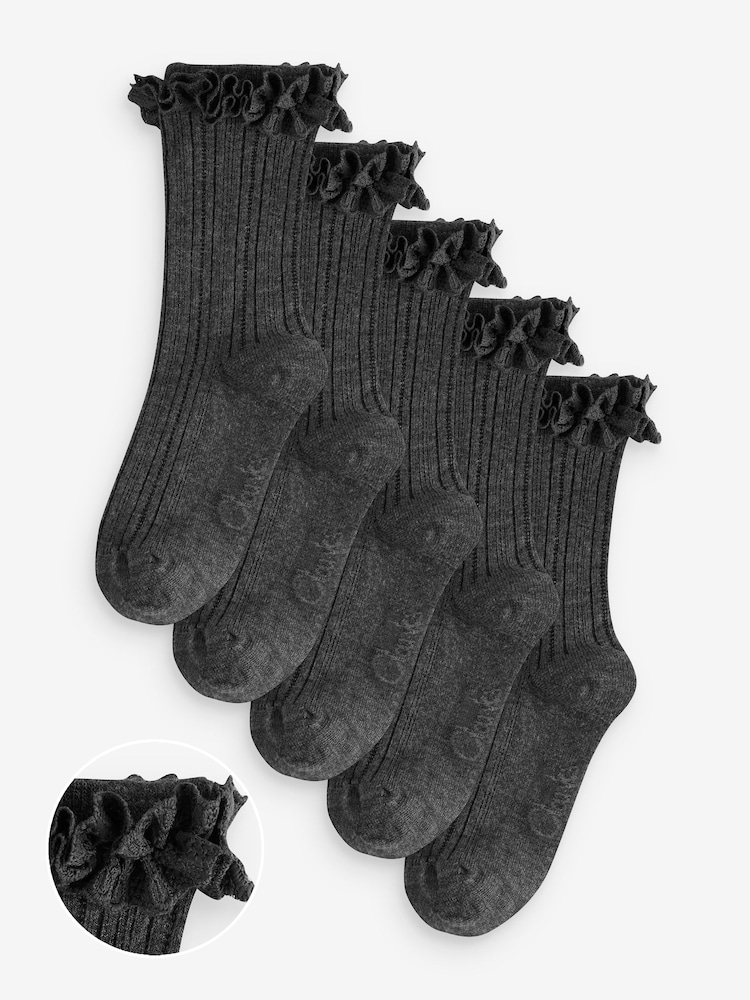 Clarks Grey Frill School Socks 5 Pack - Image 1 of 1 Clarks Grey Frill School Socks 5 Pack - Image 1 of 1