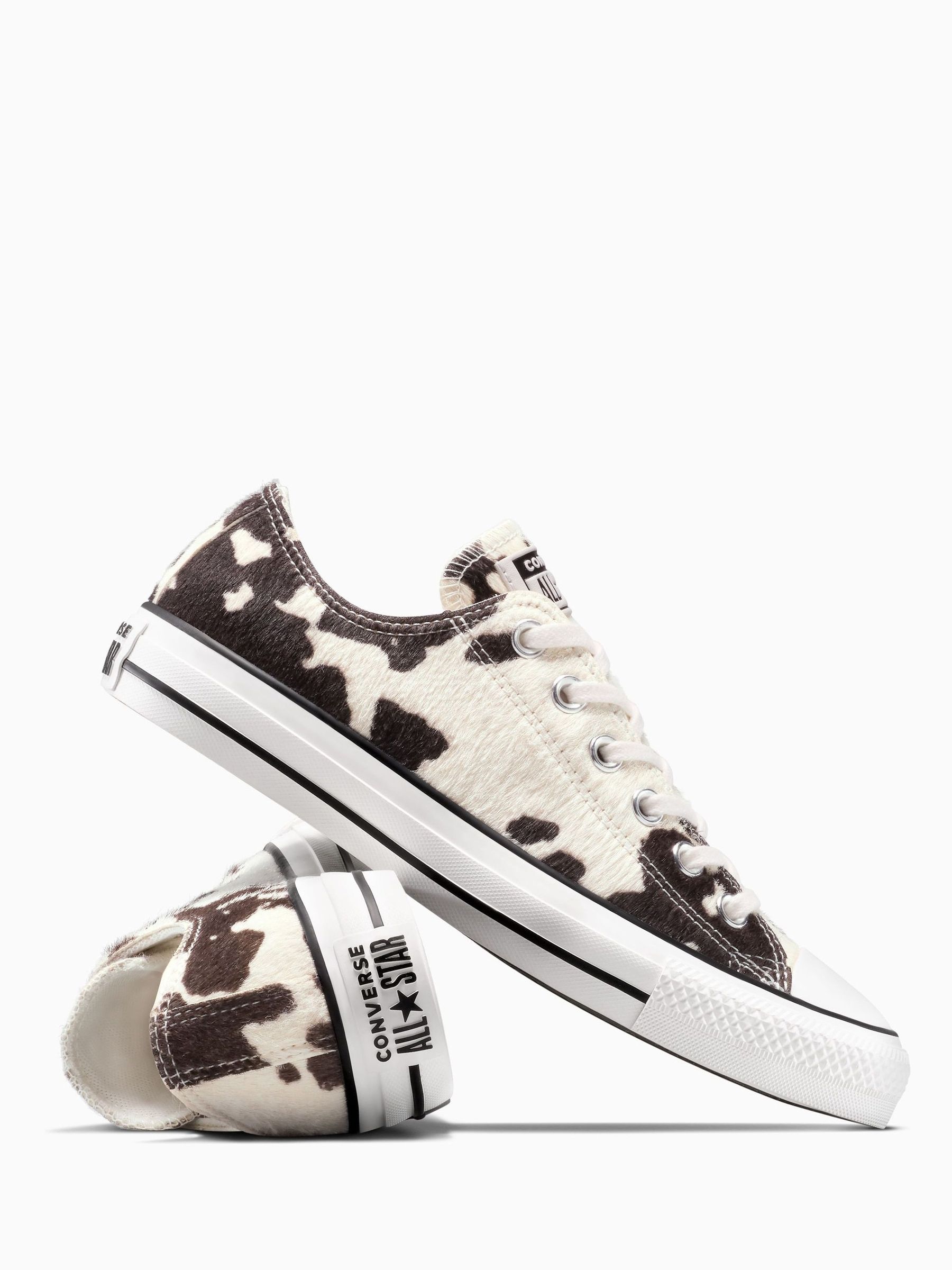 Buy Converse Brown/White Pony Cow Print All Over Low Trainers from