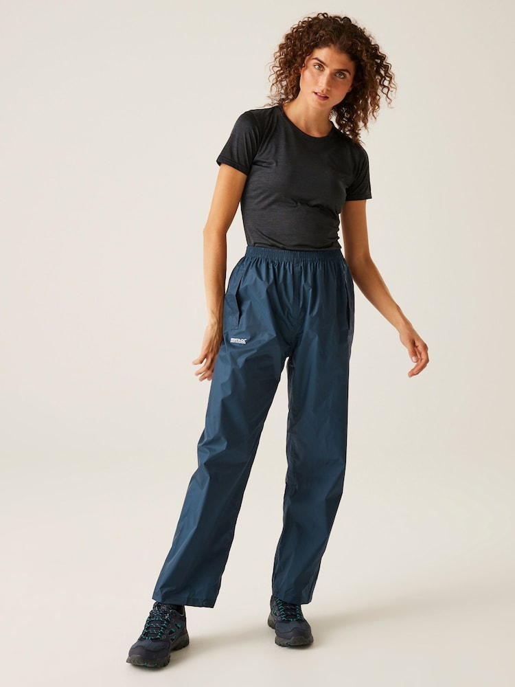 Regatta Blue Womens Bue Waterproof Pack It Trousers - Image 1 of 6 Regatta Blue Womens Bue Waterproof Pack It Trousers - Image 1 of 6