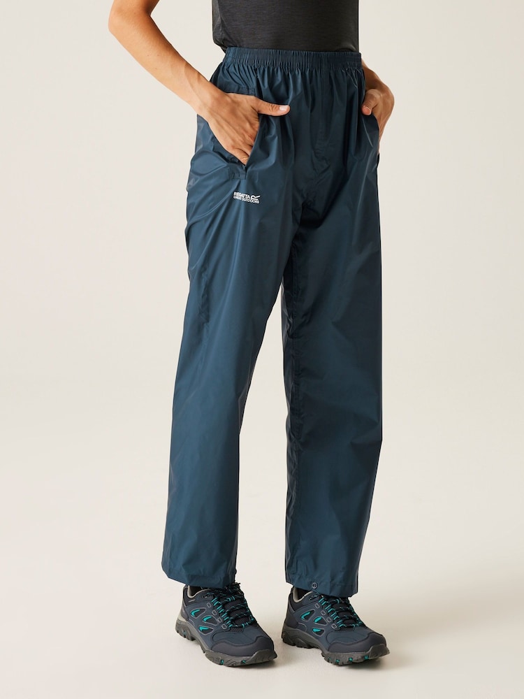 Regatta Blue Womens Bue Waterproof Pack It Trousers - Image 2 of 6 Regatta Blue Womens Bue Waterproof Pack It Trousers - Image 2 of 6