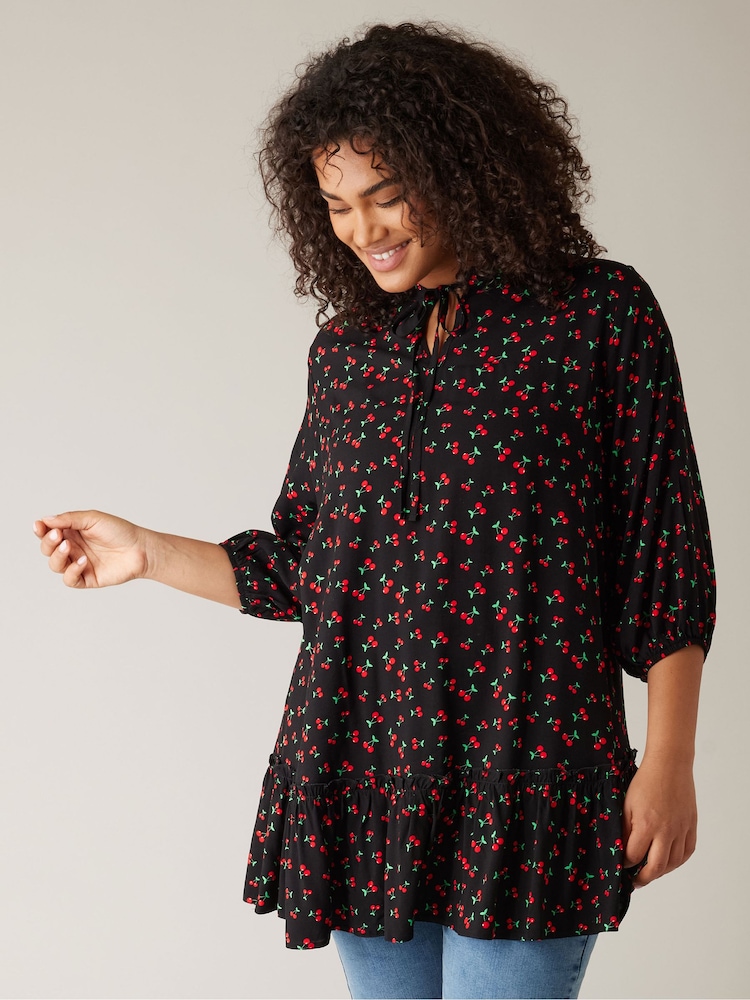 Evans Tie-Neck Frilled Hem Tunic - Image 1 of 5