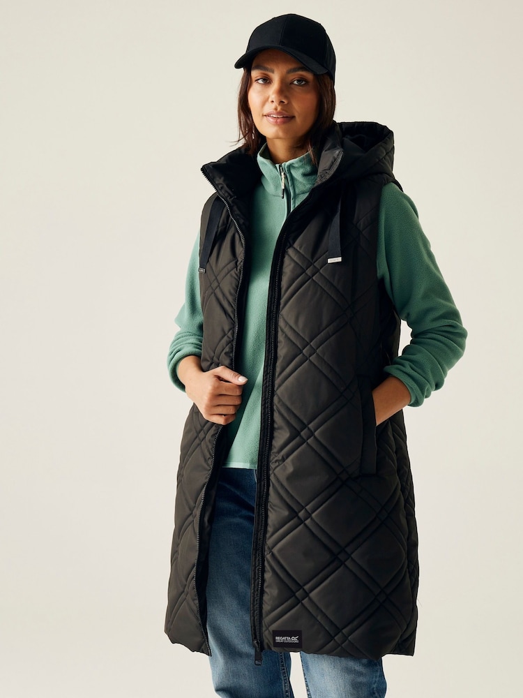 Regatta Black Rurietta Long Water Repellent Insulated Bodywarmer Coat - Image 1 of 9 Regatta Black Rurietta Long Water Repellent Insulated Bodywarmer Coat - Image 1 of 9