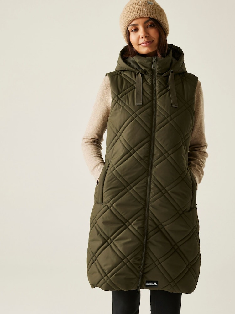 Regatta Green Rurietta Long Water Repellent Insulated Bodywarmer Coat - Image 1 of 9 Regatta Green Rurietta Long Water Repellent Insulated Bodywarmer Coat - Image 1 of 9