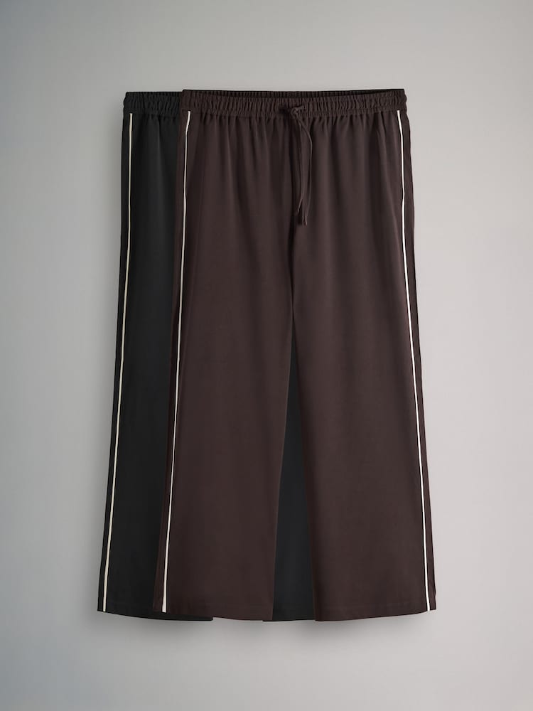 The Set Chocolate Brown/Black 2 Pack Wide Leg Track Joggers - Image 2 of 10 The Set Chocolate Brown/Black 2 Pack Wide Leg Track Joggers - Image 2 of 10