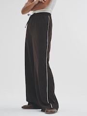 The Set Chocolate Brown/Black 2 Pack Wide Leg Track Joggers - Image 6 of 10
