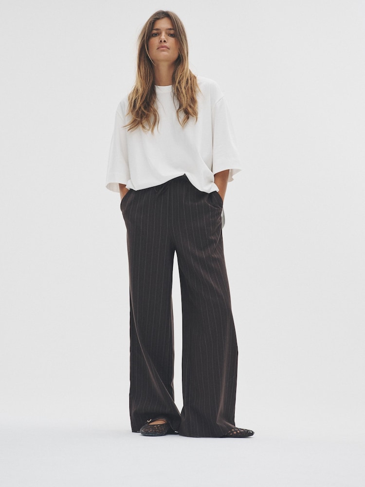 Dark Navy/Chocolate Brown - The Set 2 Pack Pinstripe Wide Leg Pull On Trousers - Slika 1 iz 9