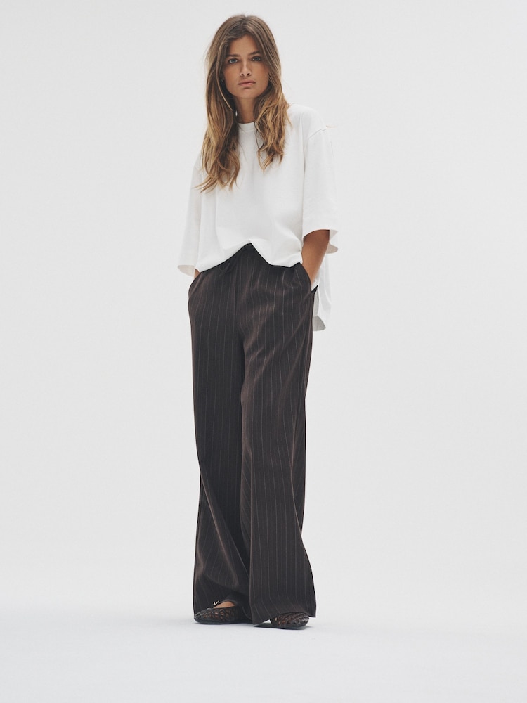 Dark Navy/Chocolate Brown - The Set 2 Pack Pinstripe Wide Leg Pull On Trousers - Slika 2 iz 9