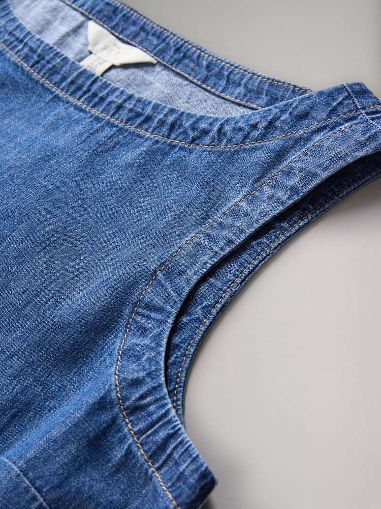 The Set Mid Blue/Ecru Stripe 2 Pack Denim Shell Tops - Image 6 of 6 The Set Mid Blue/Ecru Stripe 2 Pack Denim Shell Tops - Image 6 of 6