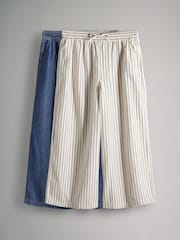 The Set Mid Blue/Ecru Stripe 2 Pack Pull On Wide Leg Fluid Jeans - Image 1 of 5