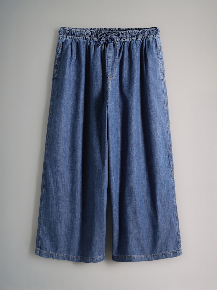 The Set Mid Blue/Ecru Stripe 2 Pack Pull On Wide Leg Fluid Jeans - Image 2 of 5