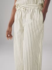 The Set Mid Blue/Ecru Stripe 2 Pack Pull On Wide Leg Fluid Jeans - Image 7 of 11
