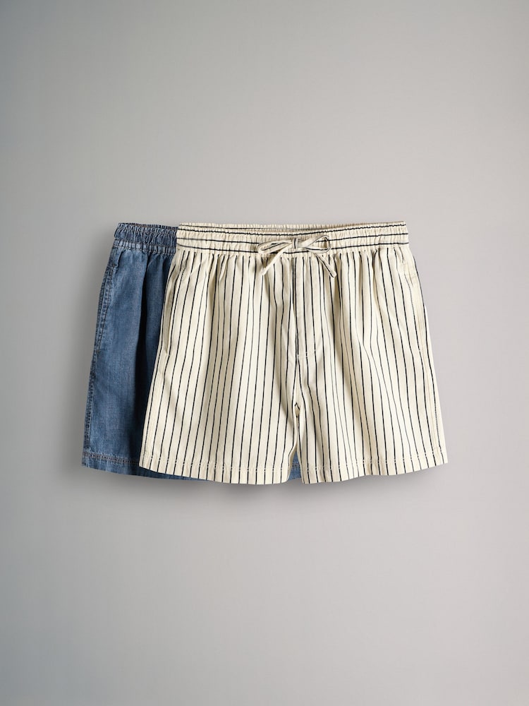 The Set Mid Blue/Ecru Stripe 2 Pack Pull On Denim Shorts - Image 1 of 7