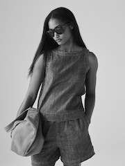The Set Mid Blue/Ecru Stripe 2 Pack Pull On Denim Shorts - Image 3 of 7