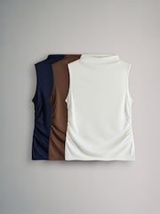 The Set White/Light Brown/Navy 3 Pack Soft Touch Drape Sleeveless Tops - Image 1 of 6