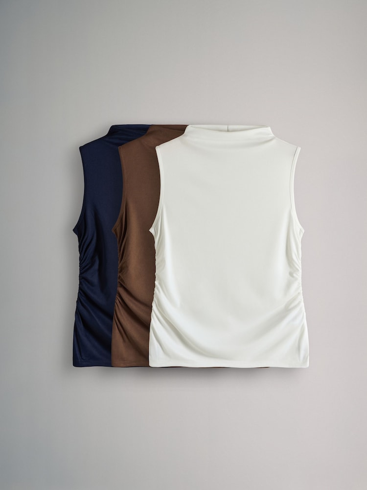 The Set White/Light Brown/Navy 3 Pack Soft Touch Drape Sleeveless Tops - Image 1 of 6