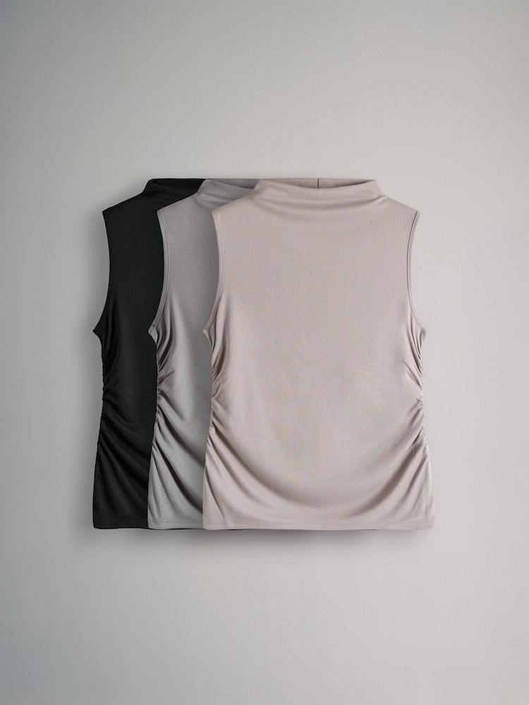 The Set Black/Taupe Brown/Grey 3 Pack Soft Touch Drape Sleeveless Tops - Image 1 of 6 The Set Black/Taupe Brown/Grey 3 Pack Soft Touch Drape Sleeveless Tops - Image 1 of 6