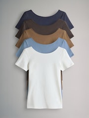 Azul-marinho/Marrom chocolate/Marrom/Azul claro/cream - O conjunto 5 Pack de camisetas de manga curta ajustadas com decote redondo - Imagem 1 de 8