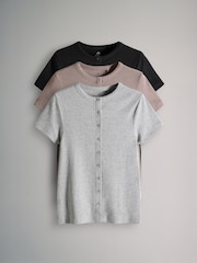 The Set 3 Pack Button Through Short Sleeve Ribbed T-Shirts - Imagem 1 de 6