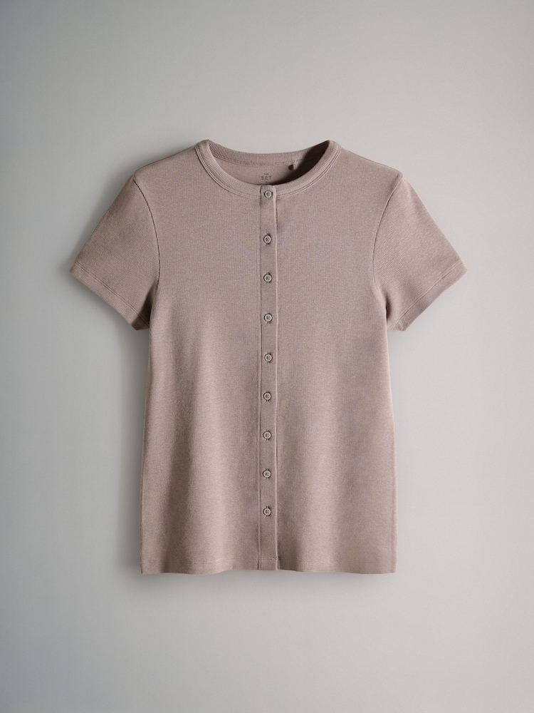 The Set 3 Pack Button Through Short Sleeve Ribbed T-Shirts - Imagem 2 de 6