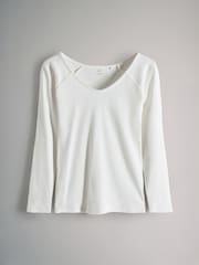 The Set Cream/Navy/Blue/Stone Off Shoulder V-Neck Ribbed Long Sleeve Top - Image 4 of 7