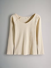 The Set Cream/Navy/Blue/Stone Off Shoulder V-Neck Ribbed Long Sleeve Top - Image 5 of 7
