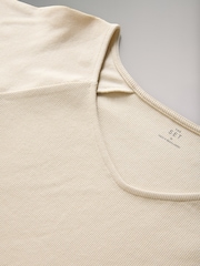 The Set Cream/Navy/Blue/Stone Off Shoulder V-Neck Ribbed Long Sleeve Top - Image 6 of 7