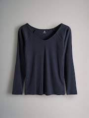 The Set Cream/Navy/Blue/Stone Off Shoulder V-Neck Ribbed Long Sleeve Top - Image 8 of 12