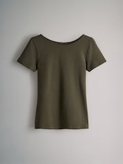 The Set Cream/Taupe Brown/Light Green/Khaki/Black 5 Pack Scoop Back Fittted Short Sleeve T-Shirts - Image 4 of 8