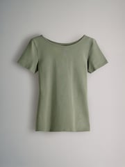 The Set Cream/Taupe Brown/Light Green/Khaki/Black 5 Pack Scoop Back Fittted Short Sleeve T-Shirts - Image 5 of 8
