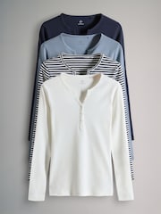The Set Navy/Blue/Stripe/White 4 Pack Ribbed Henley Long Sleeve T-Shirts - Image 1 of 7